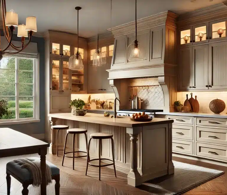 DALL·E 2024 07 24 09.05.42 A stylish and elegant kitchen in Naperville showcasing premium quality cabinets from Craft Kitchen Bath. The cabinets feature solid wood constructio