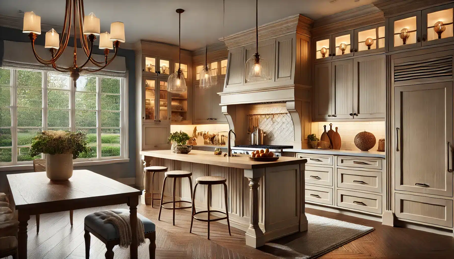 DALL·E 2024 07 24 09.05.42 A stylish and elegant kitchen in Naperville showcasing premium quality cabinets from Craft Kitchen Bath. The cabinets feature solid wood constructio