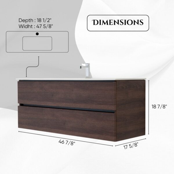 48 Inch Dark Oak Veneto Floating Bathroom Vanity - Image 10